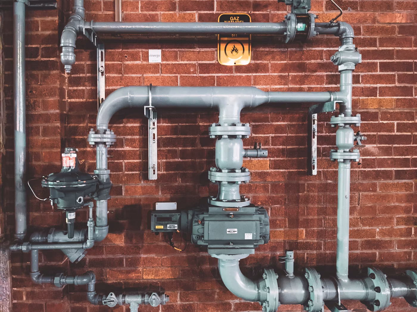 Plumber at work industrial pipe layout